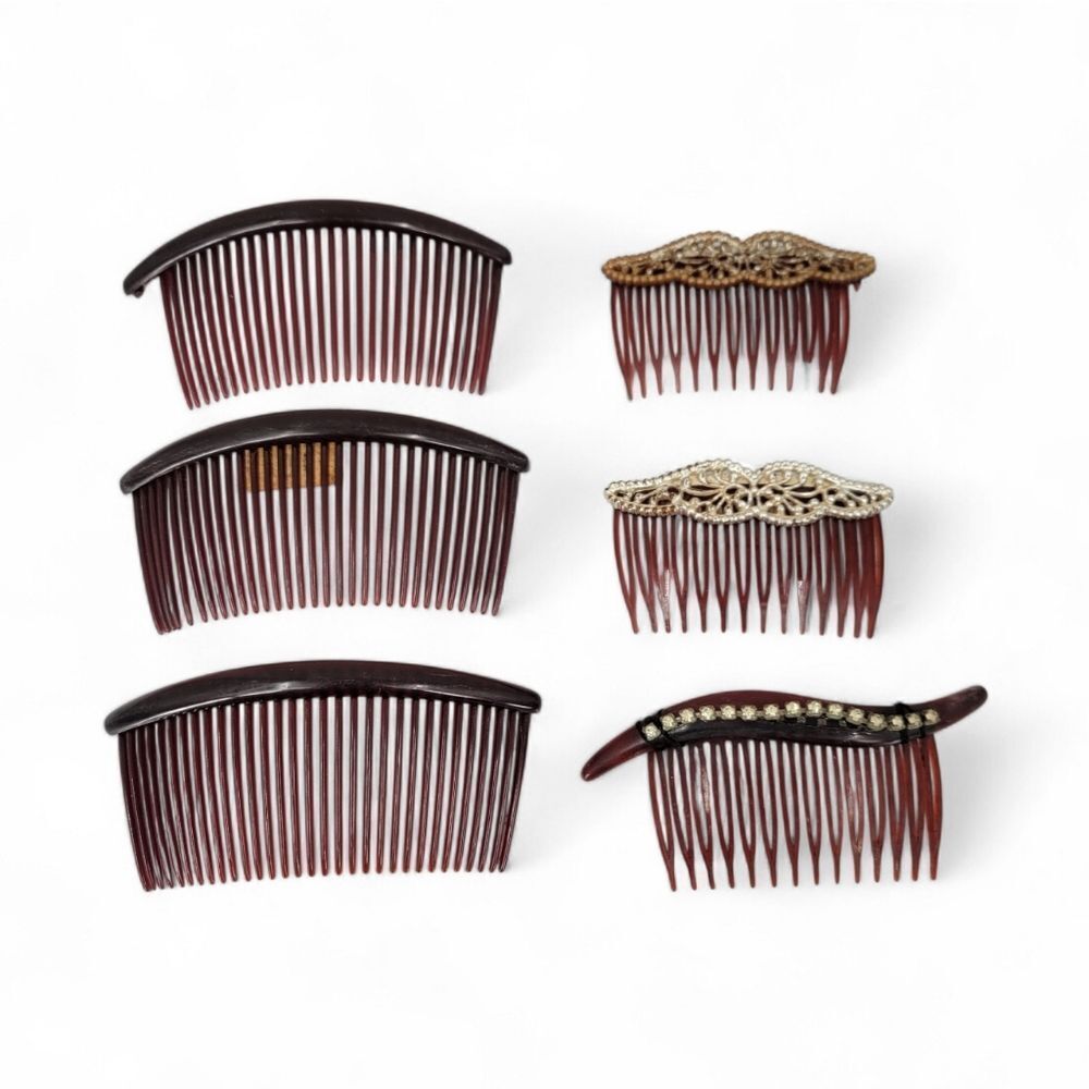 Vintage Brown Hair Side Combs - Set of 6